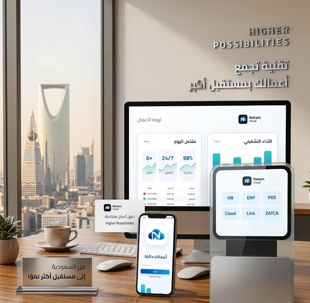 Naham Cloud dashboard and business systems visual
